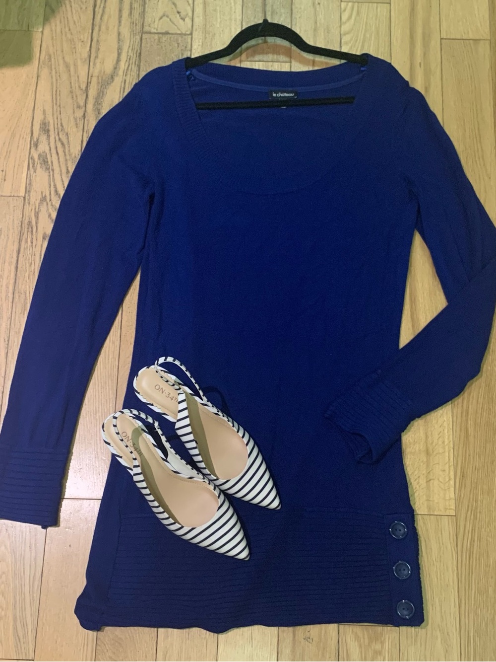 La ChâteauTunic /Sweater/ Dress Jazz Blue Button Detail Size Large